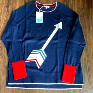 Boden Size Medium Navy with Arrow Intarsia Graphic Design Pullover Sweater. New.